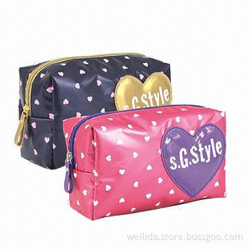 PU with polyester backing cosmetic bag, 190T lining, 21 x 7 x 17cm